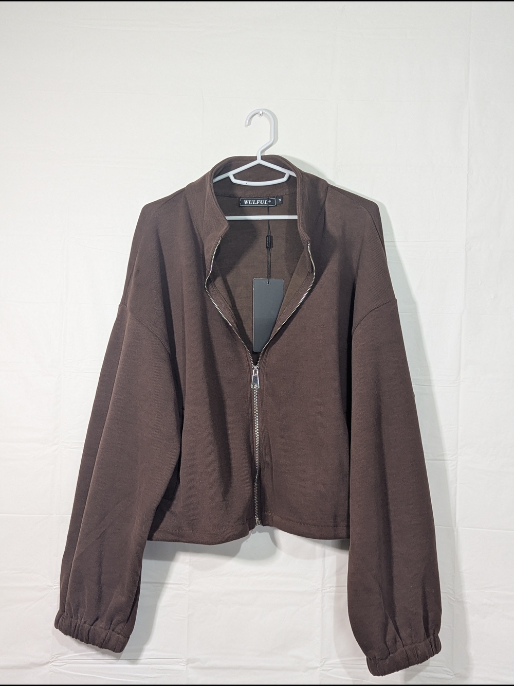 NWT WULFUL Brown Cropped Zip Front Sweatshirt Jacket Medium M